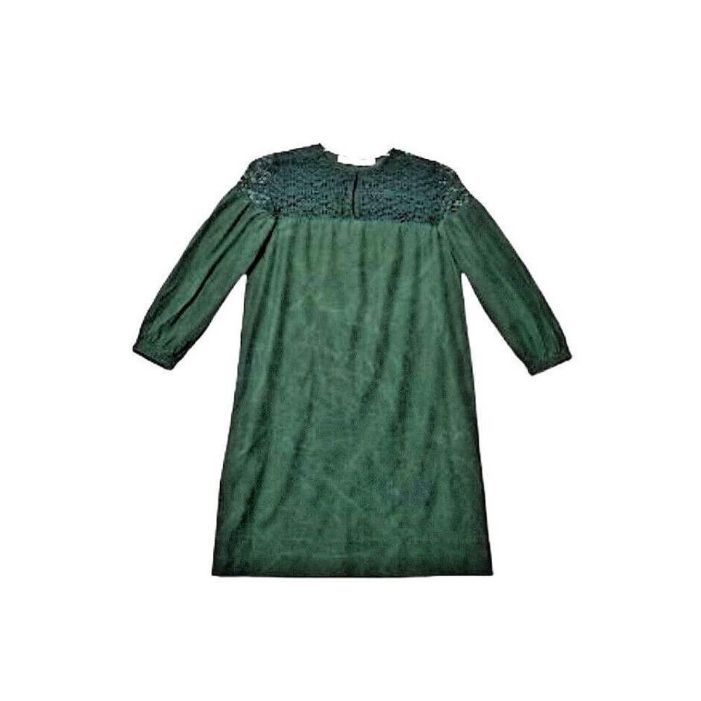 FRAMeWORK Dark Green Shift Dress Sz Medium Above Knee Lace Long Sleeves